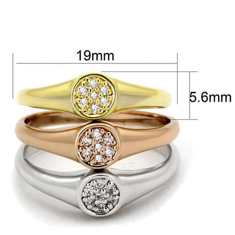 Rhodium + Gold + Rose Gold Brass Ring with AAA Grade CZ  in Clear
