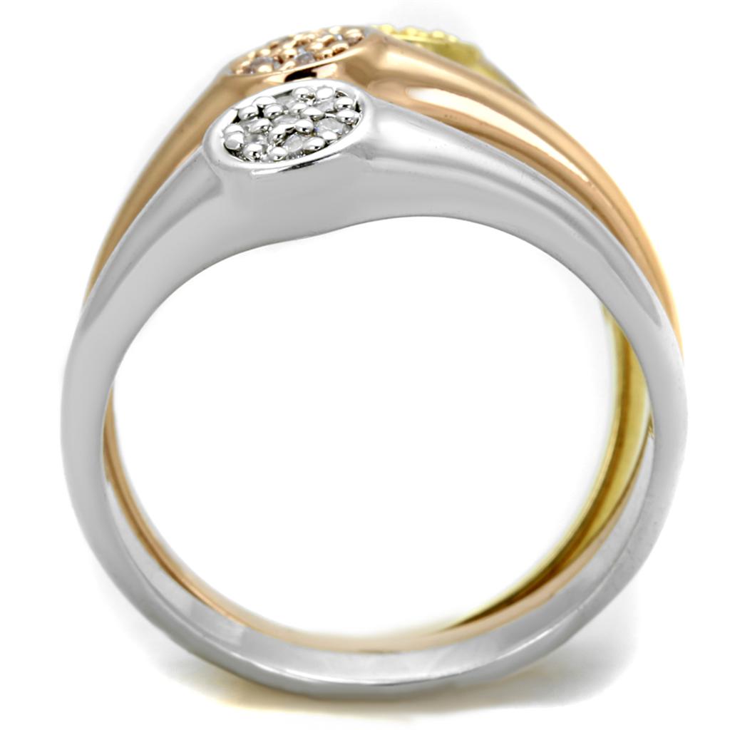 Rhodium + Gold + Rose Gold Brass Ring with AAA Grade CZ  in Clear