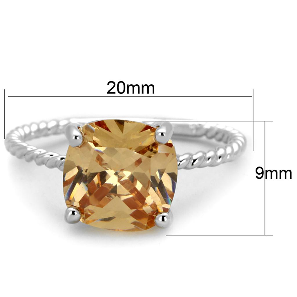 Rhodium Brass Ring with AAA Grade CZ  in Champagne