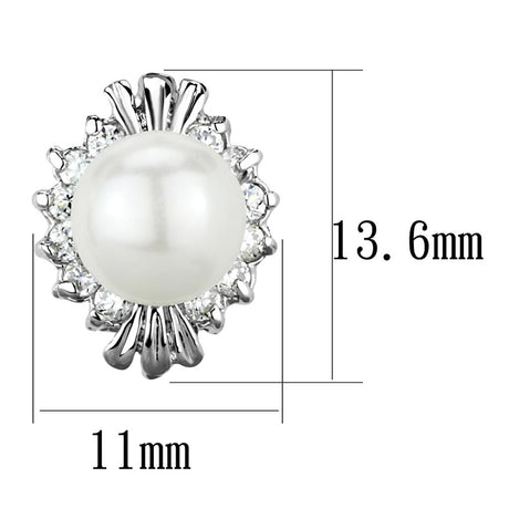 Rhodium Brass Earrings with Synthetic Pearl in White