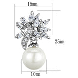 Rhodium Brass Earrings with Synthetic Pearl in White