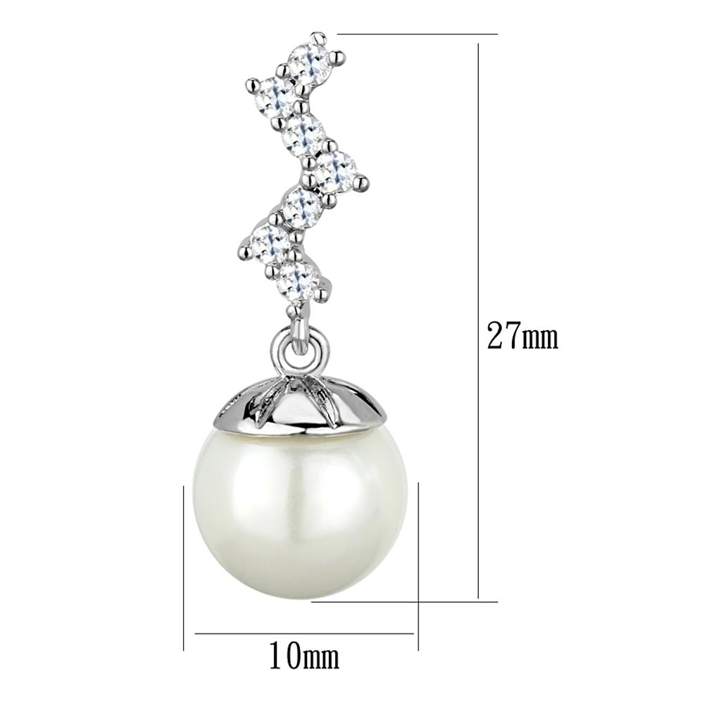 Rhodium Brass Earrings with Synthetic Pearl in White