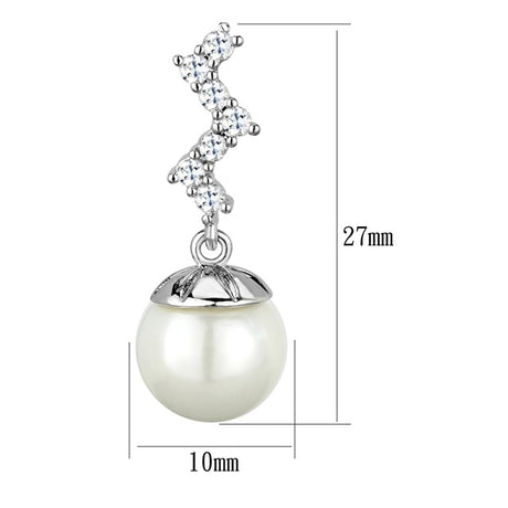 Rhodium Brass Earrings with Synthetic Pearl in White