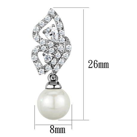 Rhodium Brass Earrings with Synthetic Pearl in White