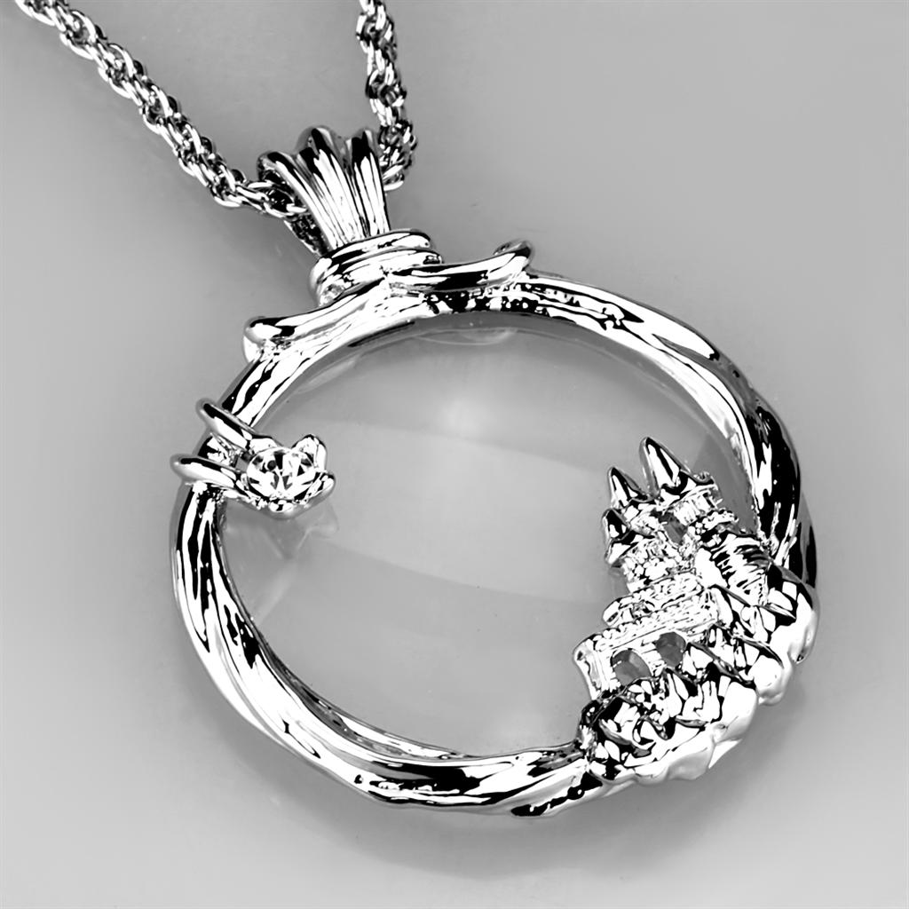 Rhodium Brass Magnifier pendant with Top Grade Crystal  in Clear