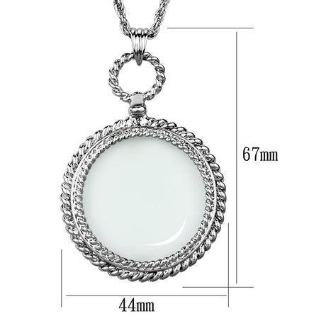 Rhodium Brass Magnifier pendant with Synthetic Synthetic Glass in Clear