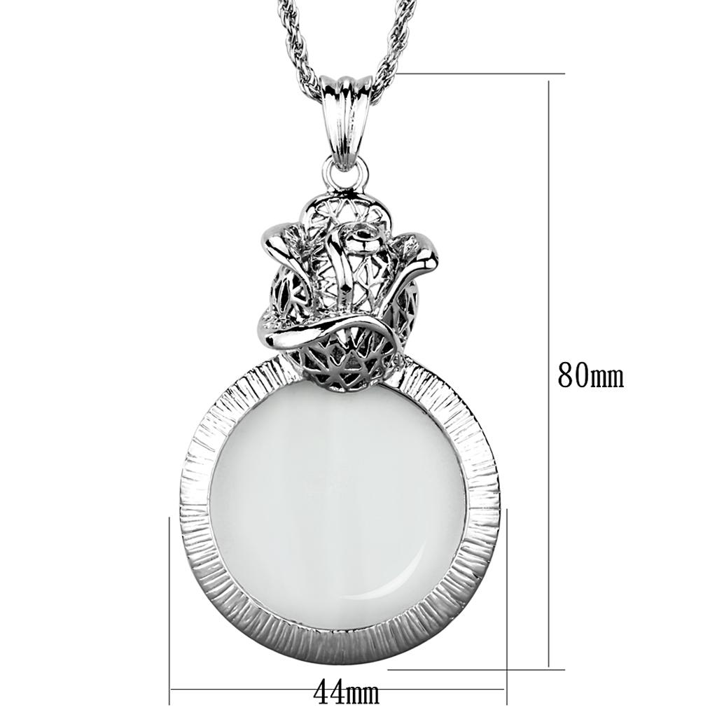 Rhodium Brass Magnifier pendant with Synthetic Synthetic Glass in Clear