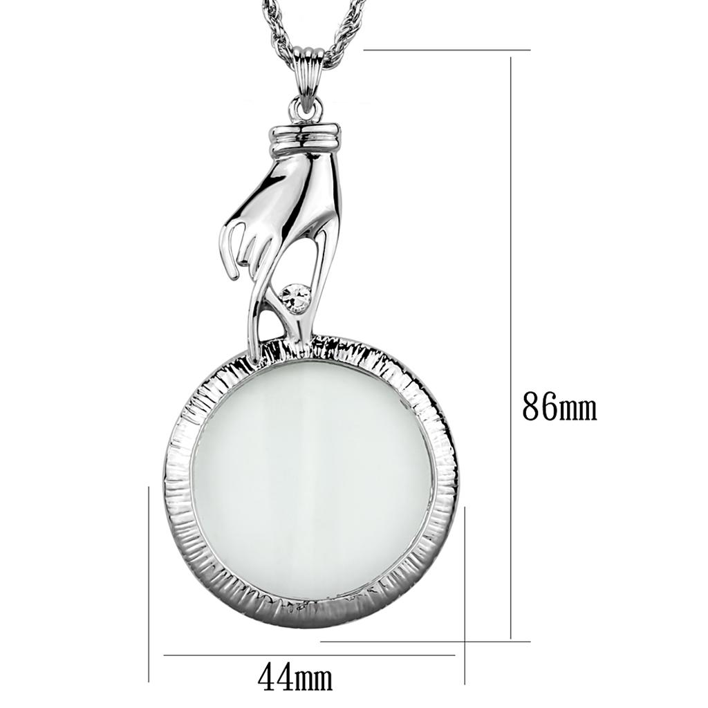 Rhodium Brass Magnifier pendant with Top Grade Crystal  in Clear