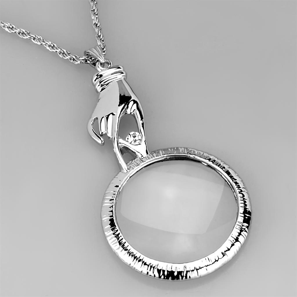 Rhodium Brass Magnifier pendant with Top Grade Crystal  in Clear