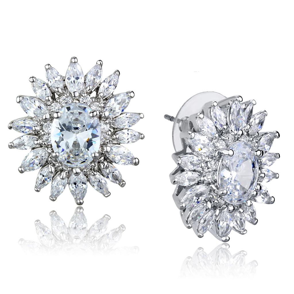 Rhodium Brass Jewelry Sets with AAA Grade CZ  in Clear