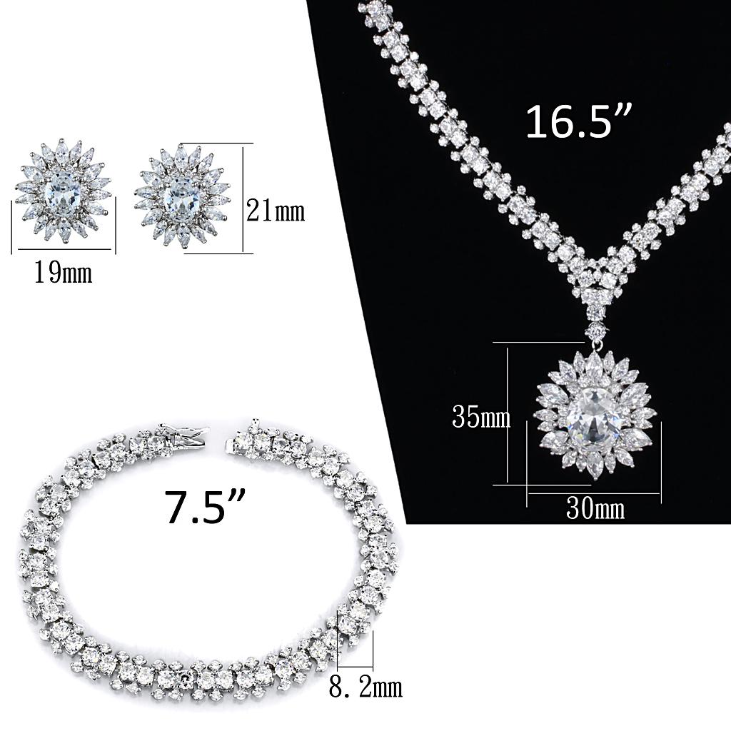 Rhodium Brass Jewelry Sets with AAA Grade CZ  in Clear