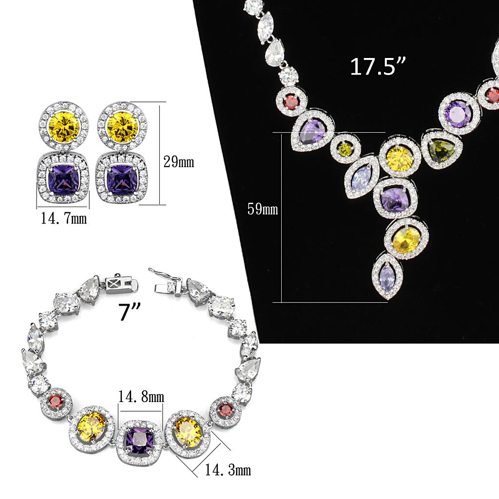 Rhodium Brass Jewelry Sets with AAA Grade CZ  in Multi Color