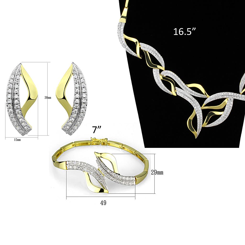 Gold+Rhodium Brass Jewelry Sets with AAA Grade CZ  in Clear