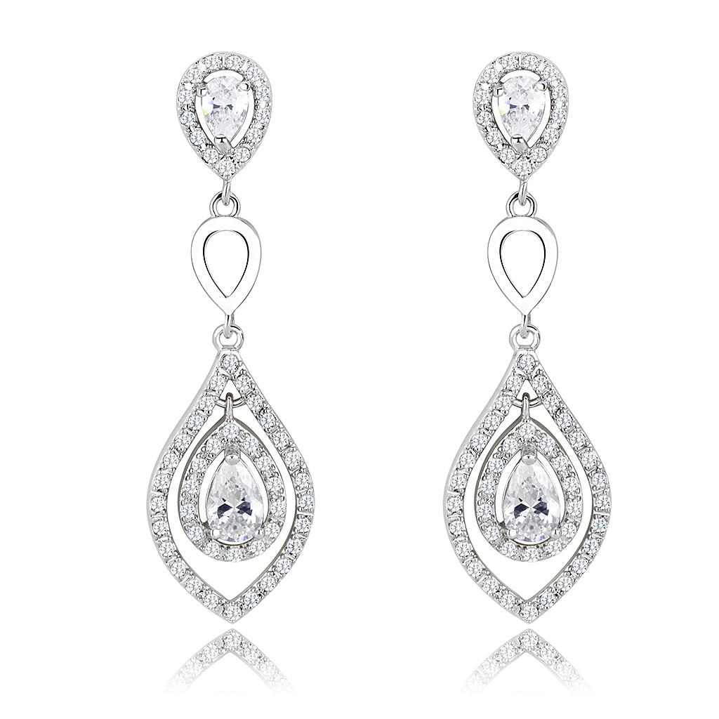 Rhodium Brass Jewelry Sets with AAA Grade CZ  in Clear