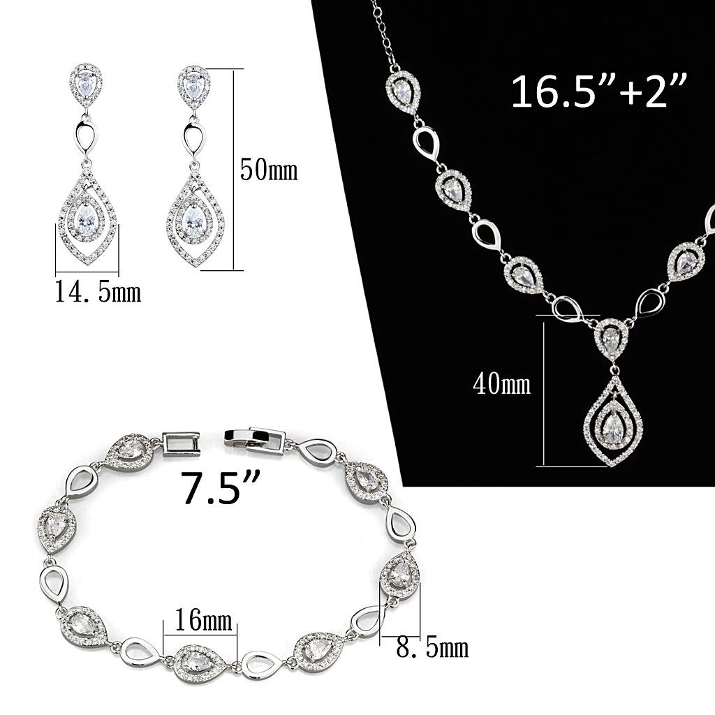 Rhodium Brass Jewelry Sets with AAA Grade CZ  in Clear