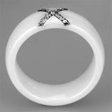 High polished (no plating) Stainless Steel Ring with Ceramic  in White