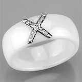 High polished (no plating) Stainless Steel Ring with Ceramic  in White