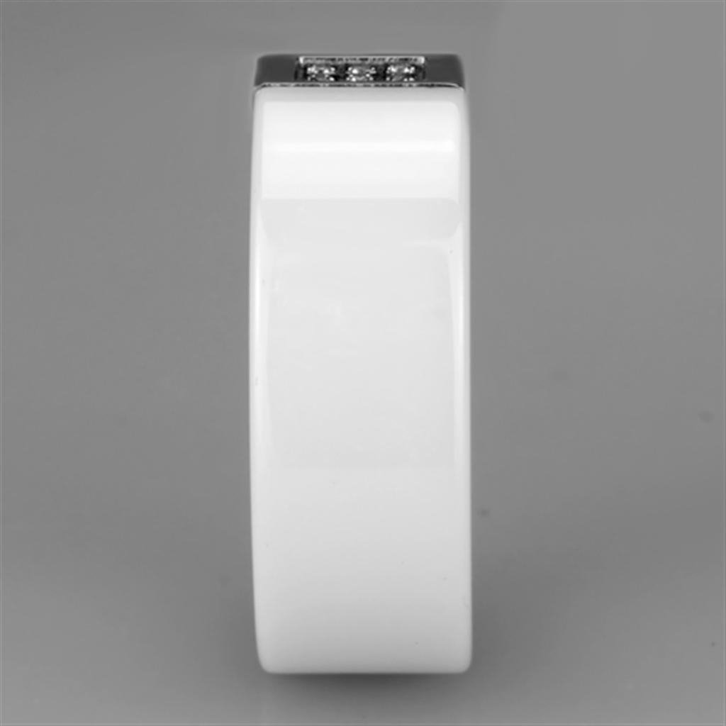 High polished (no plating) Stainless Steel Ring with Ceramic  in White