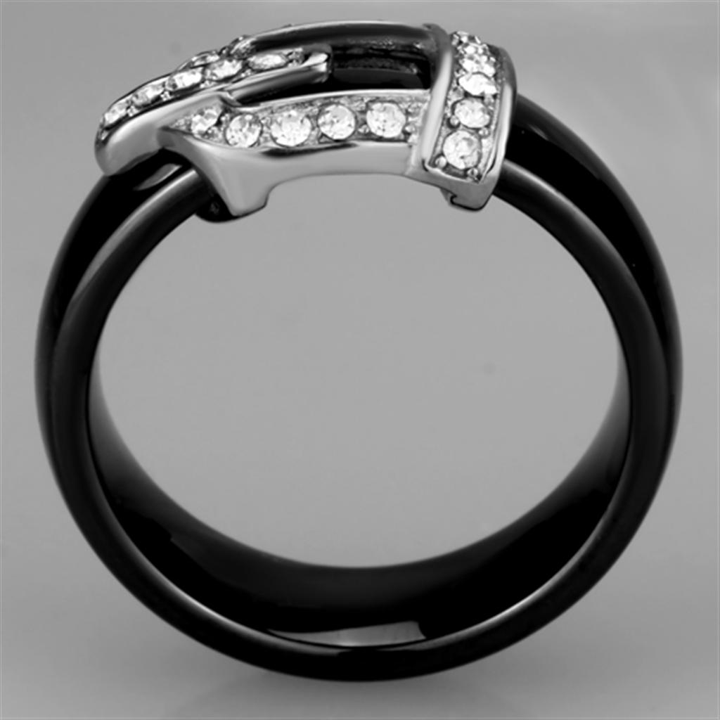 High polished (no plating) Stainless Steel Ring with Ceramic  in Jet