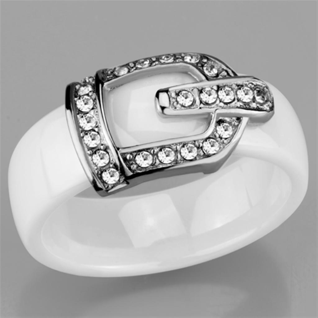 High polished (no plating) Stainless Steel Ring with Ceramic  in White