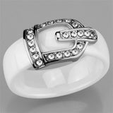 High polished (no plating) Stainless Steel Ring with Ceramic  in White