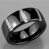 High polished (no plating) Stainless Steel Ring with Ceramic  in Jet