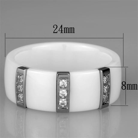High polished (no plating) Stainless Steel Ring with Ceramic  in White