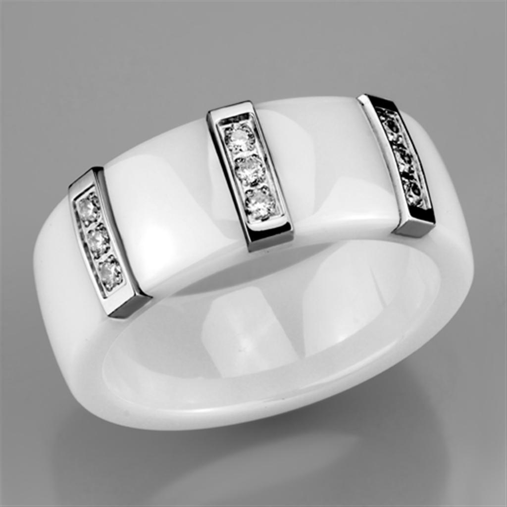 High polished (no plating) Stainless Steel Ring with Ceramic  in White