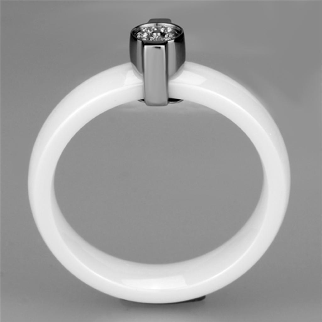 High polished (no plating) Stainless Steel Ring with Ceramic  in White