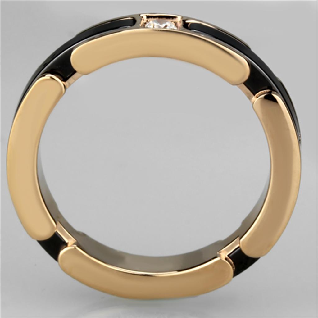 IP Rose Gold(Ion Plating) Stainless Steel Ring with Ceramic  in Jet
