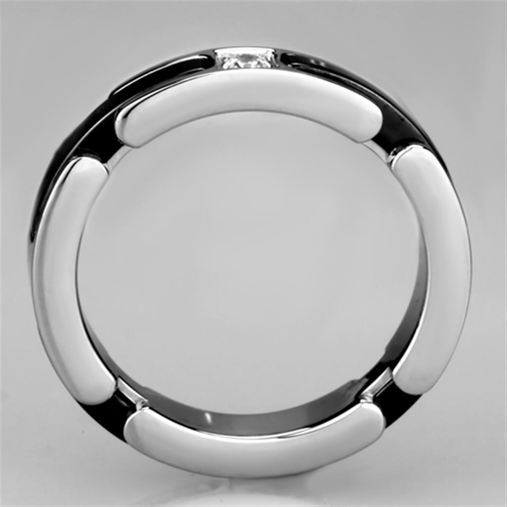 High polished (no plating) Stainless Steel Ring with Ceramic  in Jet