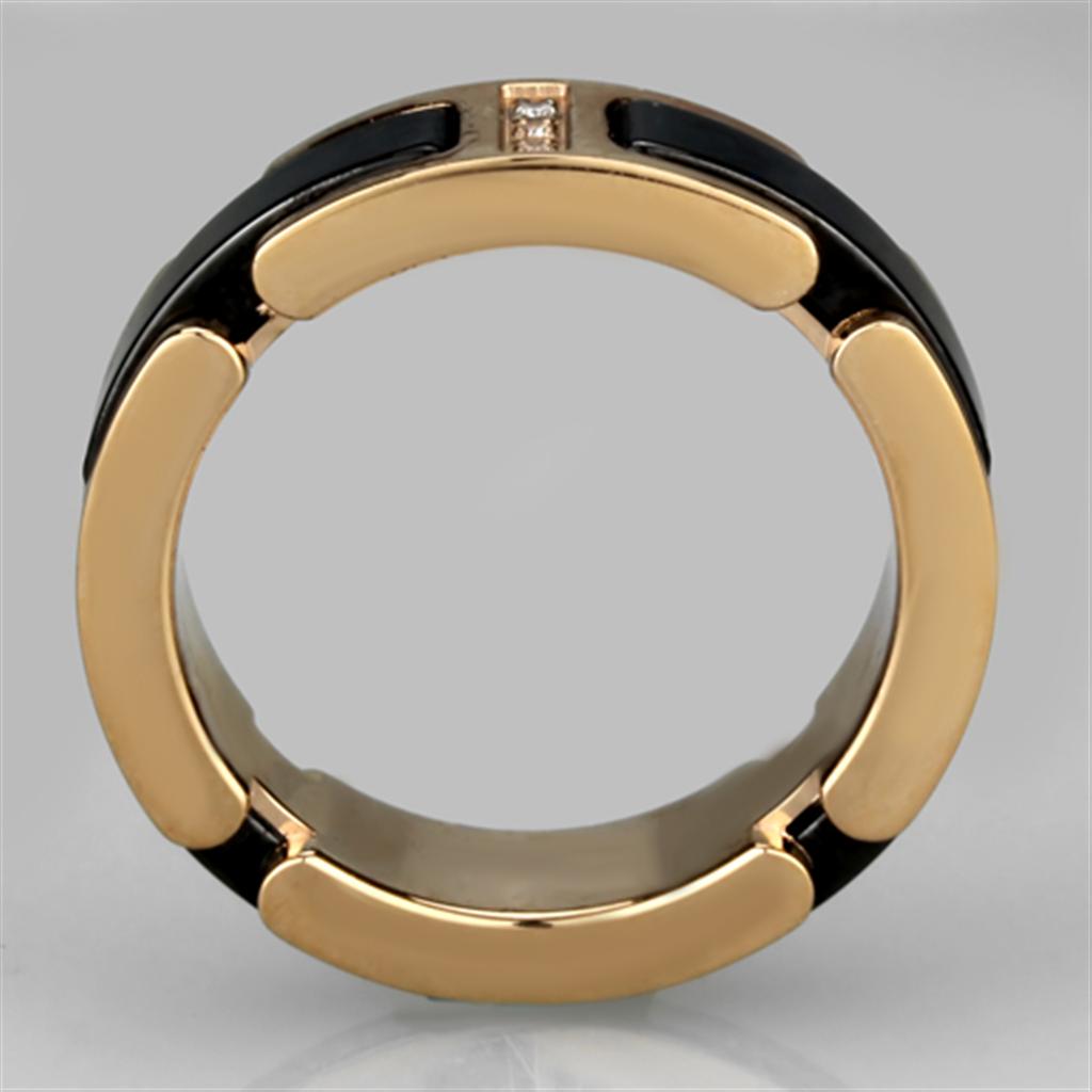 IP Rose Gold(Ion Plating) Stainless Steel Ring with Ceramic  in Jet