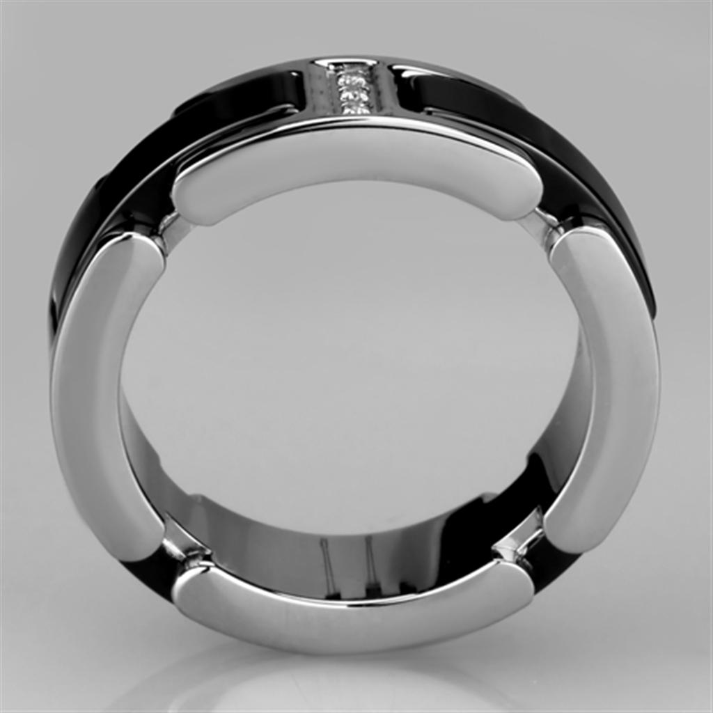 High polished (no plating) Stainless Steel Ring with Ceramic  in Jet
