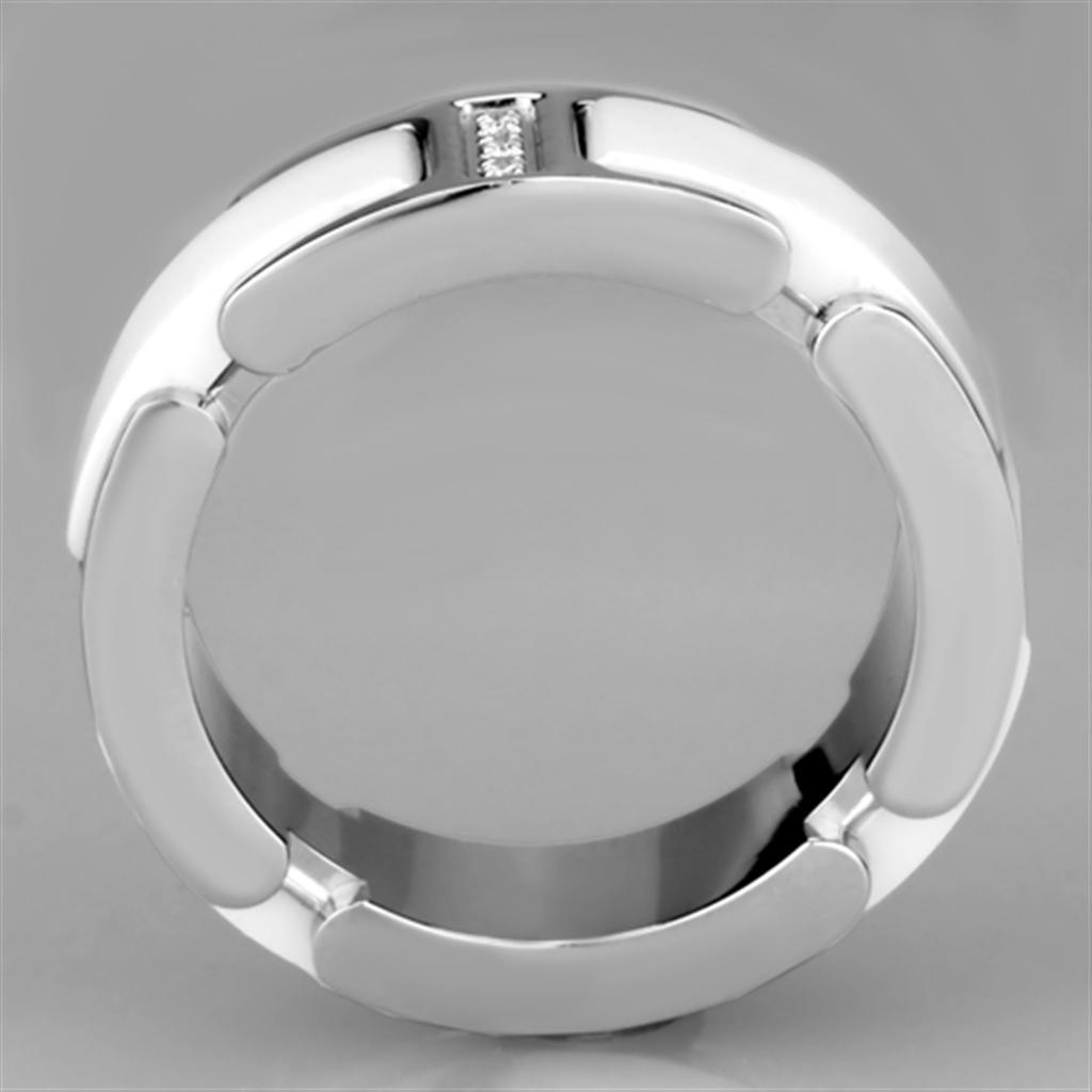 High polished (no plating) Stainless Steel Ring with Ceramic  in White
