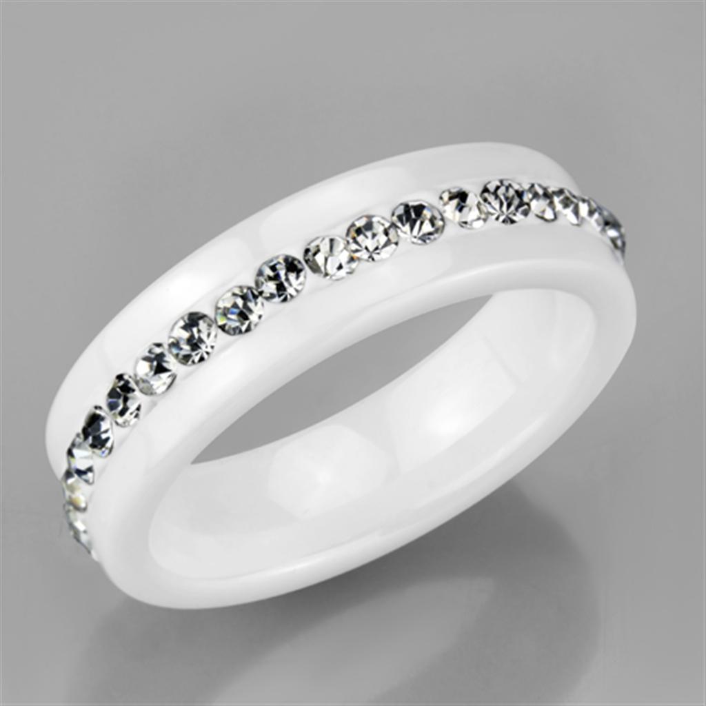 High polished (no plating) Stainless Steel Ring with Ceramic  in White