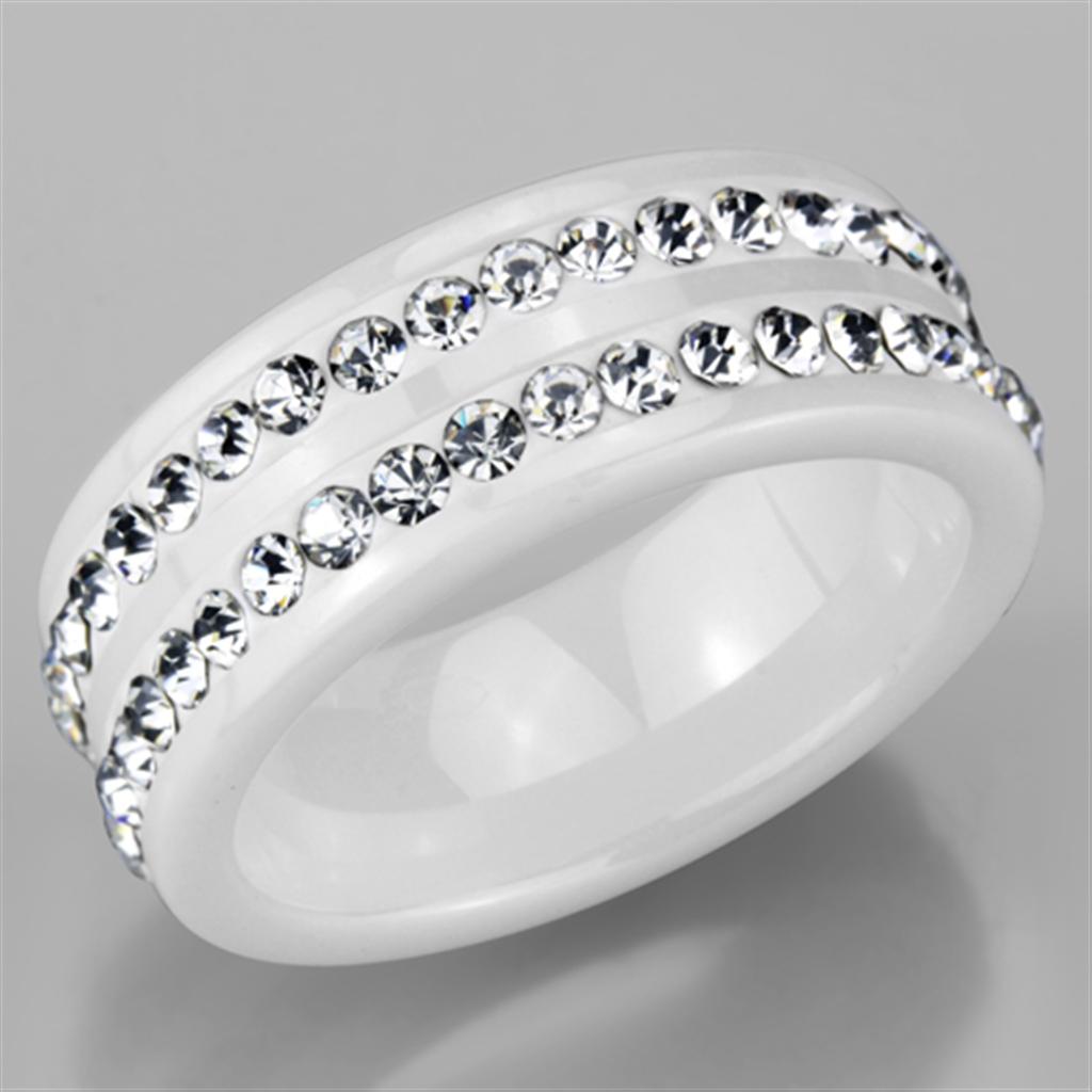 High polished (no plating) Stainless Steel Ring with Ceramic  in White