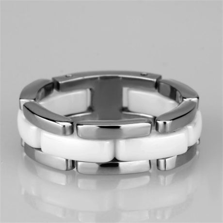High polished (no plating) Stainless Steel Ring with Ceramic  in White