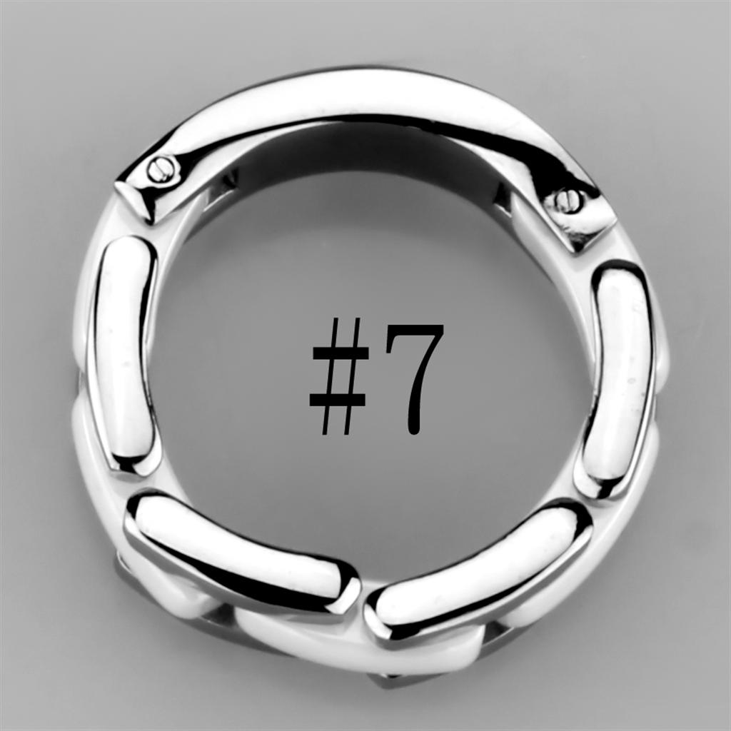 High polished (no plating) Stainless Steel Ring with Ceramic  in White