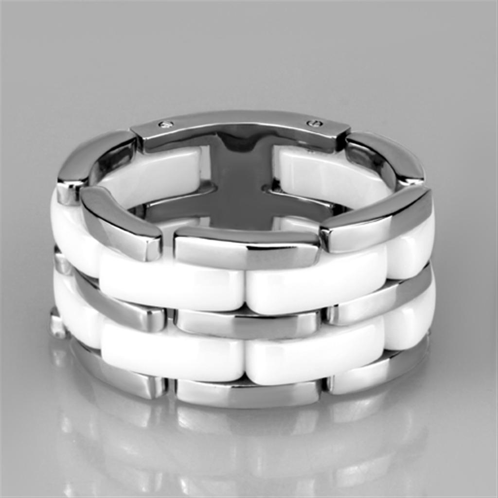 High polished (no plating) Stainless Steel Ring with Ceramic  in White