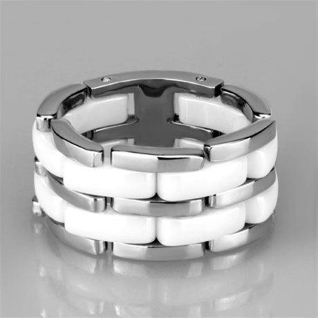 High polished (no plating) Stainless Steel Ring with Ceramic  in White