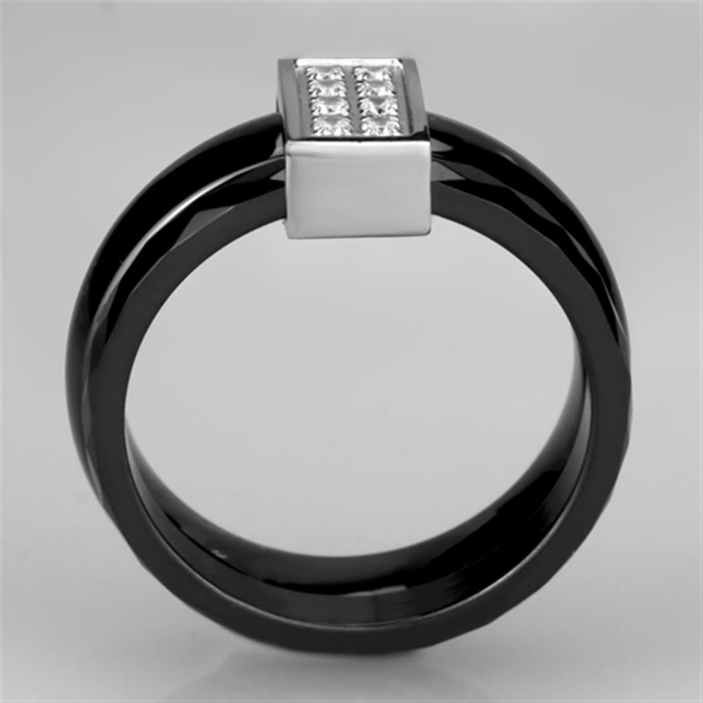 High polished (no plating) Stainless Steel Ring with Ceramic  in Jet