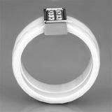 High polished (no plating) Stainless Steel Ring with Ceramic  in White