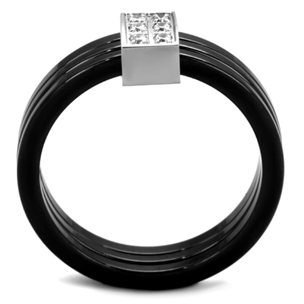 High polished (no plating) Stainless Steel Ring with Ceramic  in Jet