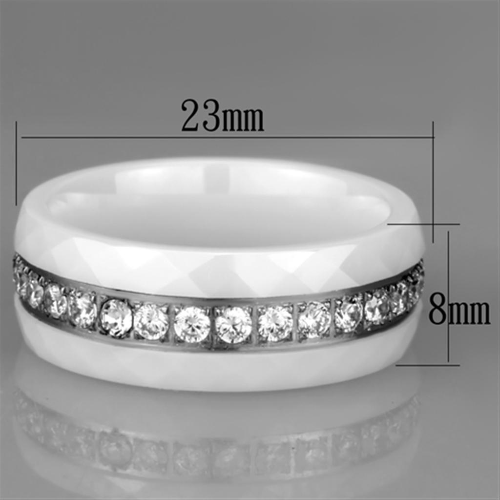 High polished (no plating) Stainless Steel Ring with Ceramic  in White