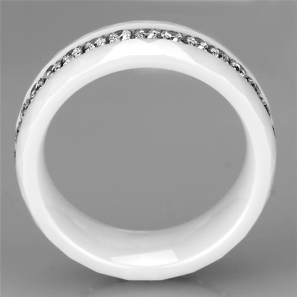 High polished (no plating) Stainless Steel Ring with Ceramic  in White