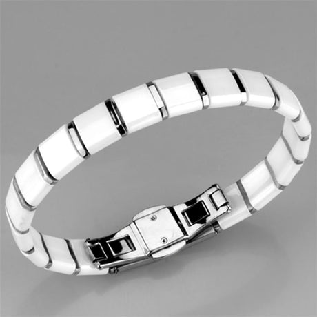 High polished (no plating) Stainless Steel Bracelet with Ceramic  in White