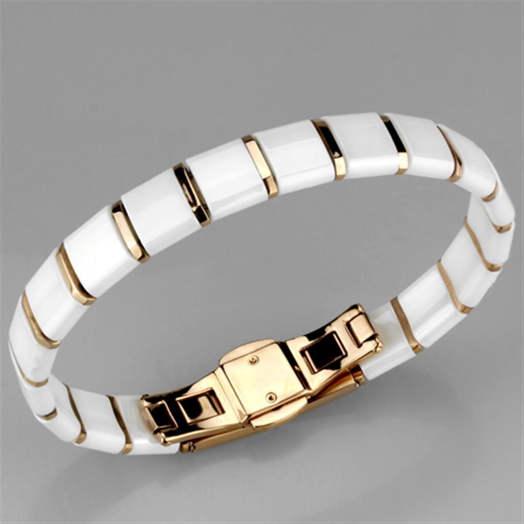 IP Rose Gold(Ion Plating) Stainless Steel Bracelet with Ceramic  in White