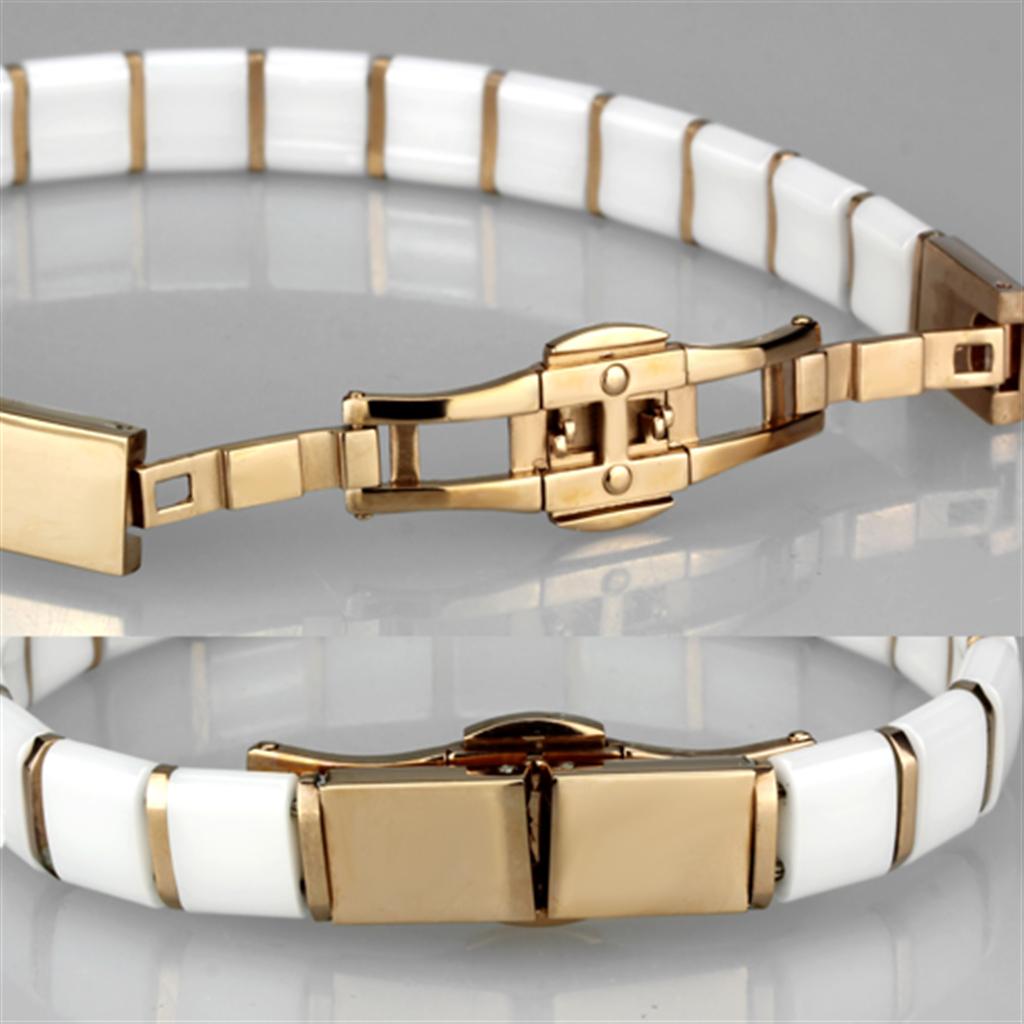 IP Rose Gold(Ion Plating) Stainless Steel Bracelet with Ceramic  in White