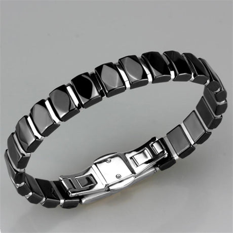 High polished (no plating) Stainless Steel Bracelet with Ceramic  in Jet