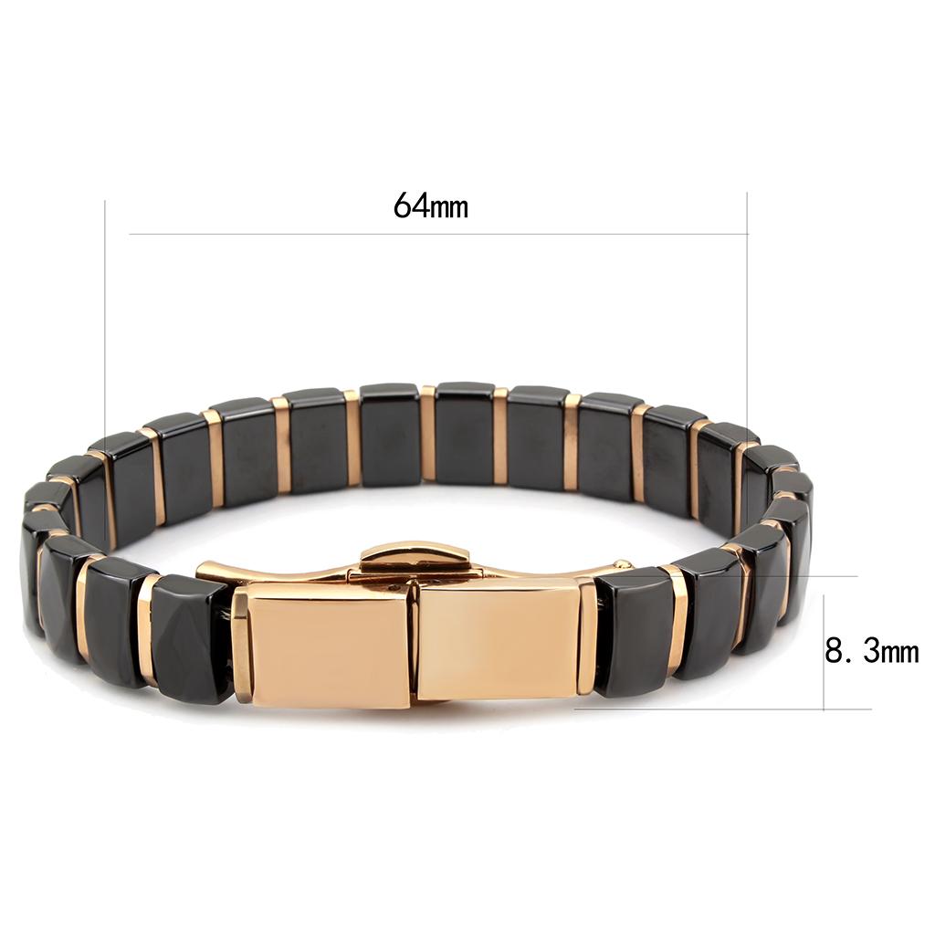 IP Rose Gold(Ion Plating) Stainless Steel Bracelet with Ceramic  in Jet